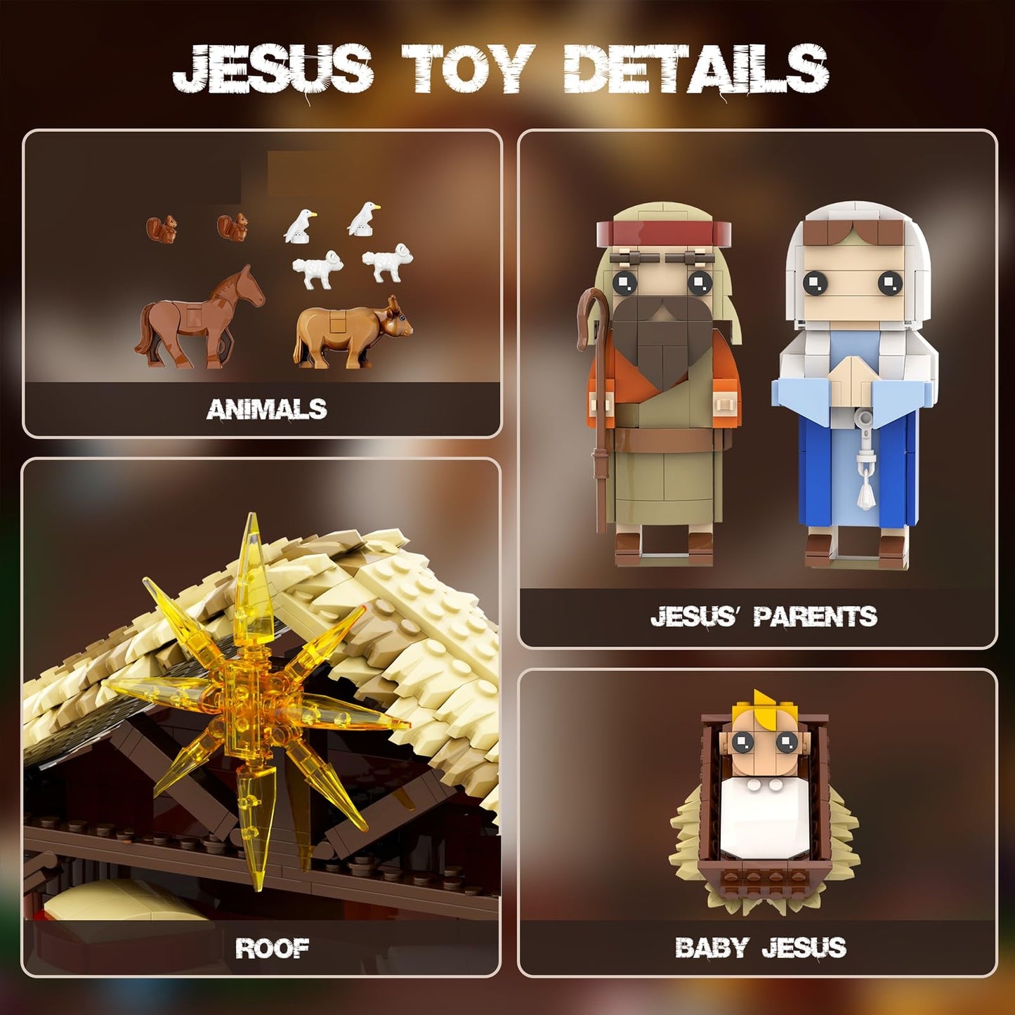 Jesus Nativity Building Set with Lights, 1000PCS Nativity Blocks Compatible with Lego, Holy Family & Animals, Great Easter, Christian, Birthday Gift