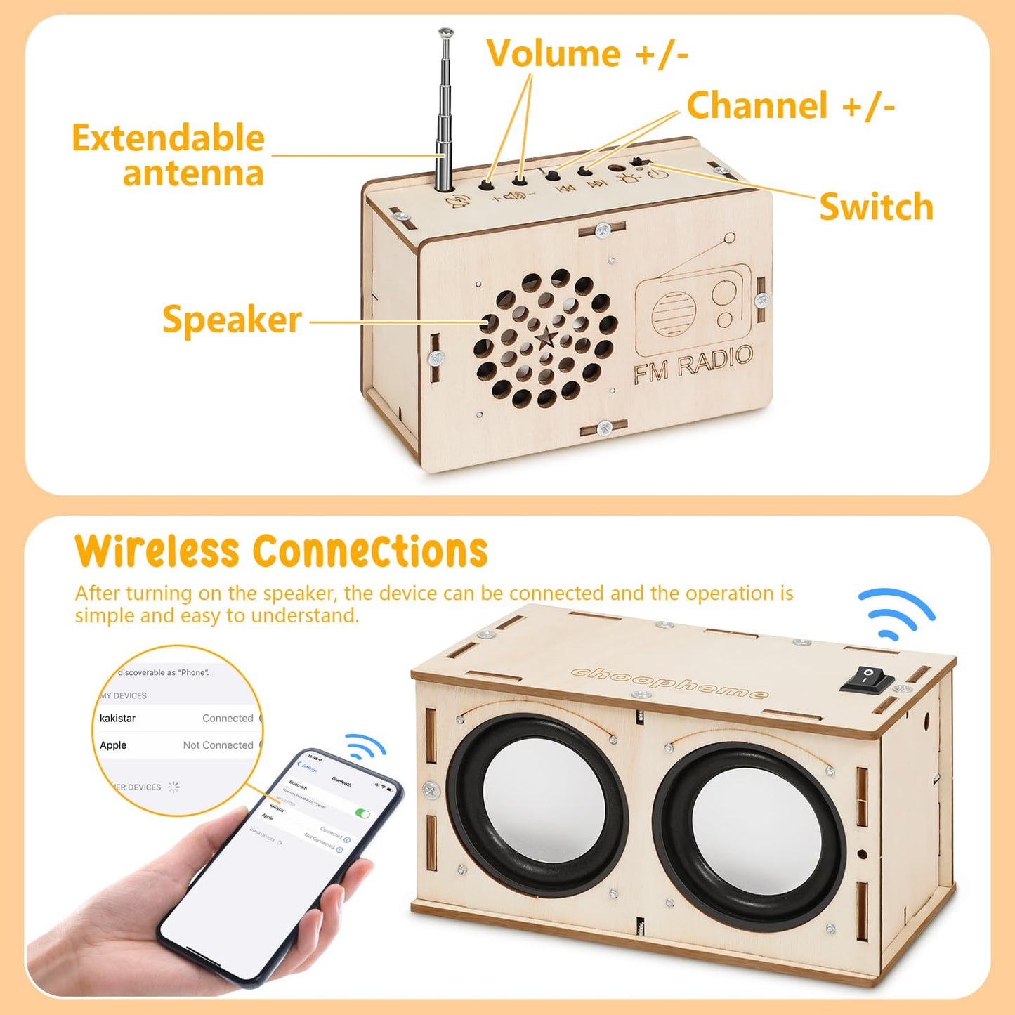 Stem Projects Toys for Boys age 8-12 12-14 Science Kit Building Own Bluetooth Speaker & FM Radio DIY Electronics Kit Science Experiments Kid 9-12 Boy