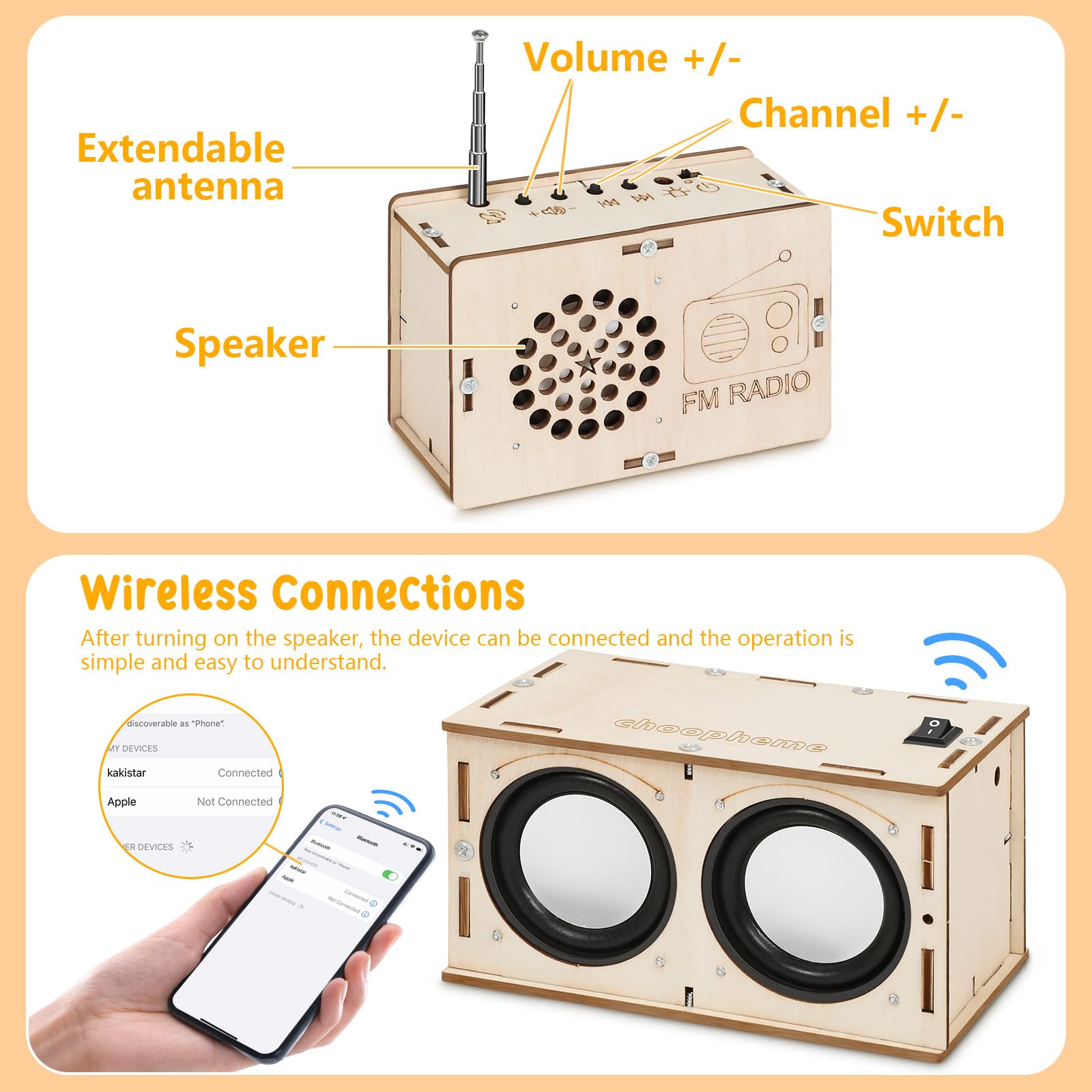 Stem Projects Toys for Boys age 8-12 12-14 Science Kit Building Own Bluetooth Speaker & FM Radio DIY Electronics Kit Science Experiments Kid 9-12 Boy