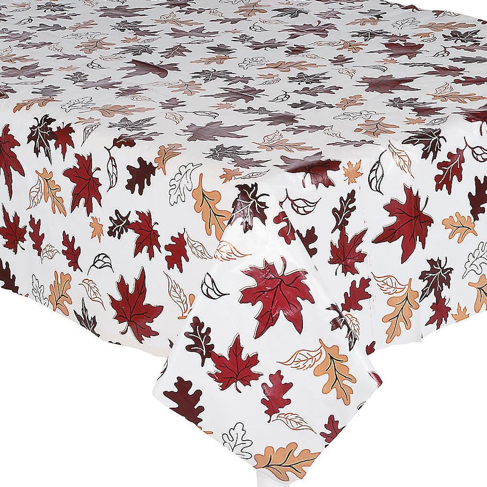 Fun Express Fall Leaves Tablecloth Roll 100 Ft - Premium Plastic Table Cover for Thanksgiving Decorations, Fall Parties & Harvest Events | Rectangle