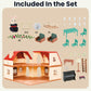 OLEOCA Family Grand Doll House - Light-Up 2-Story Cozy Cabin with Furniture & Bunny Figure, Complete Dollhouse Playset for Creative Pretend Play, Gift