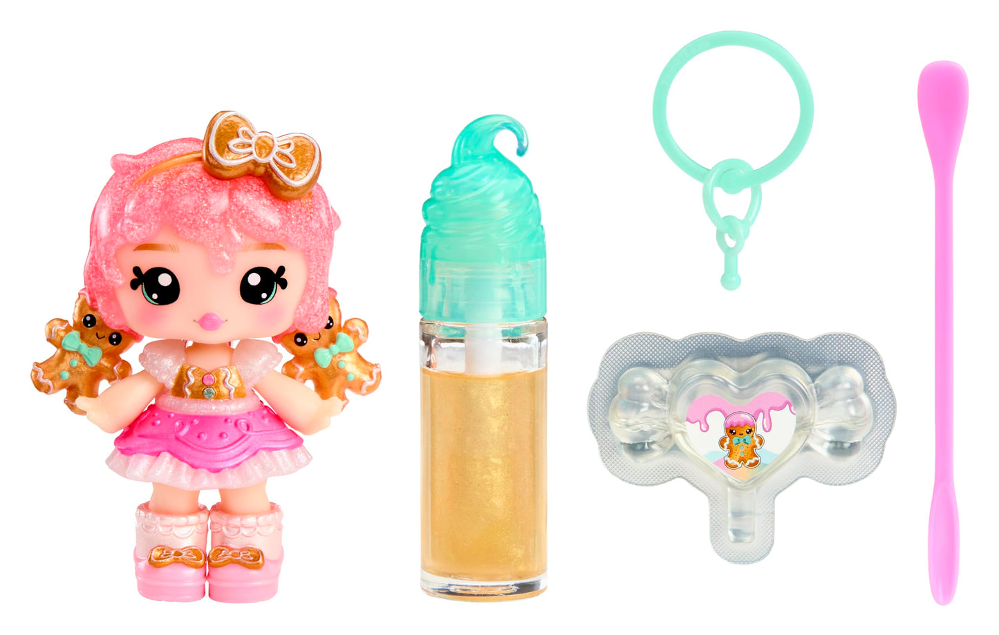 Yummiland x Holiday Lip Gloss Doll - Gigi Gingerbread Includes DIY Lip Gloss + Keychain, Cosmetic Play, Seasonal Holiday Collectible, Gift, Ages 4+