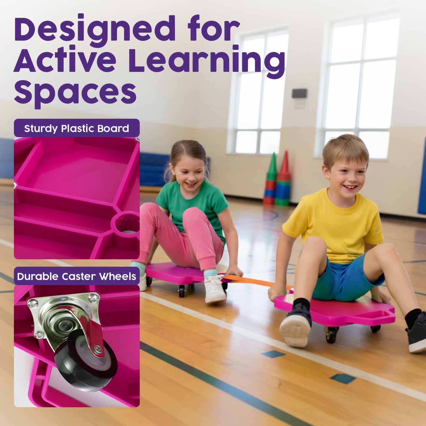Hurtle Scooter Board for Kids with Safety Handles - Heavy Duty Gym Floor Scooter with 360° Wheels for PE, Indoor Active & Sensory Play - Supports 200