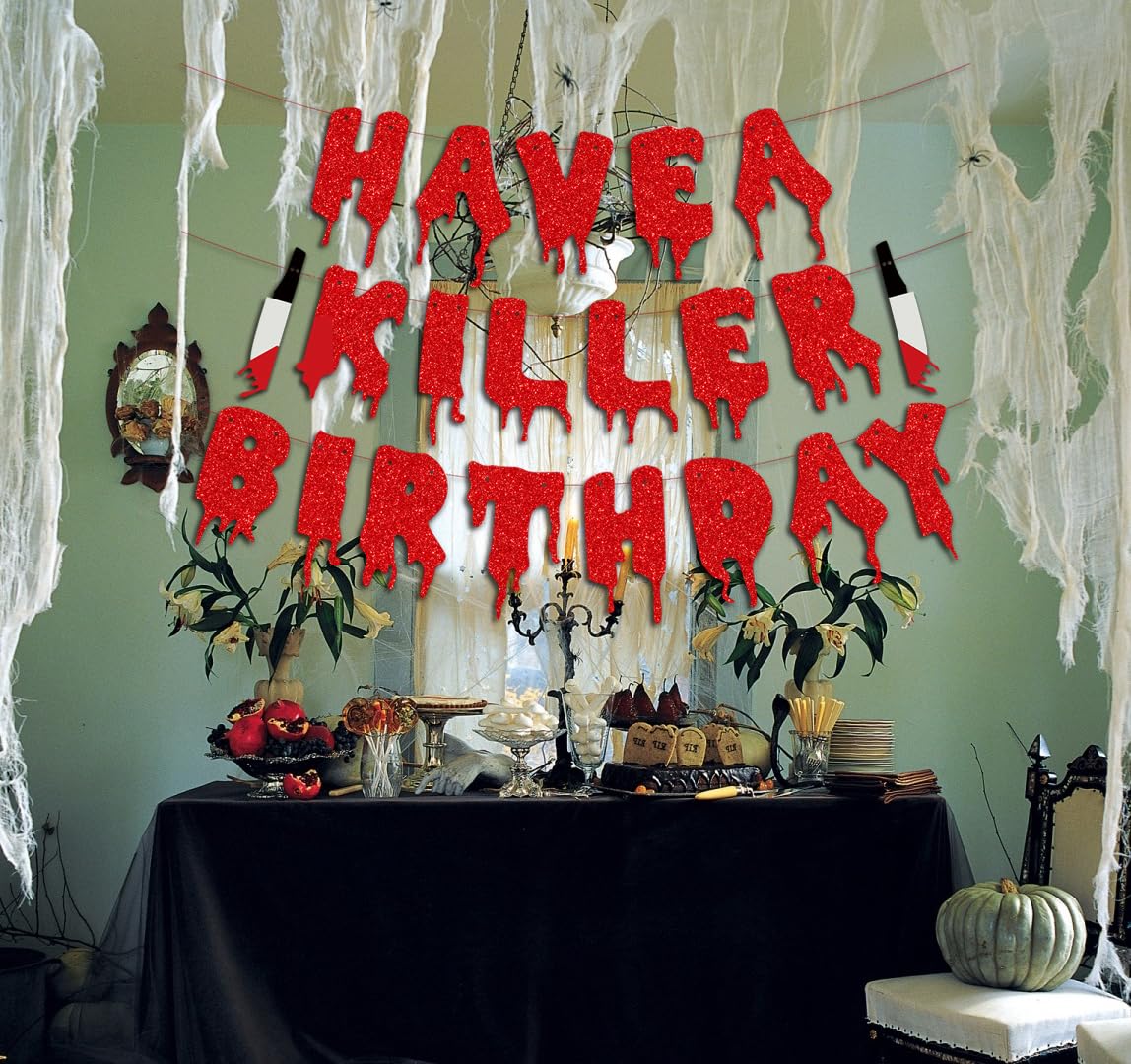 Have a Killer Birthday Party Banner, Halloween Horror Birthday Party Decorations, Halloween Bloody Horror Movie Birth day Party Decorations, Zombie