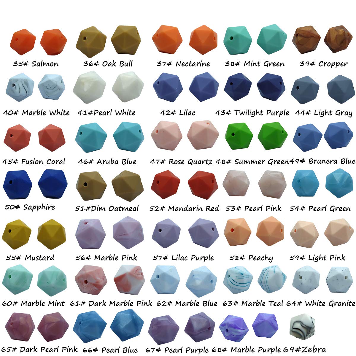 Arakierst 30pcs Silicone Polygon Pearl Beads for Pen 17mm Silicone Geometric Icosahedron Bead for Keychain Mom Lanyard Craft Jewelry Making