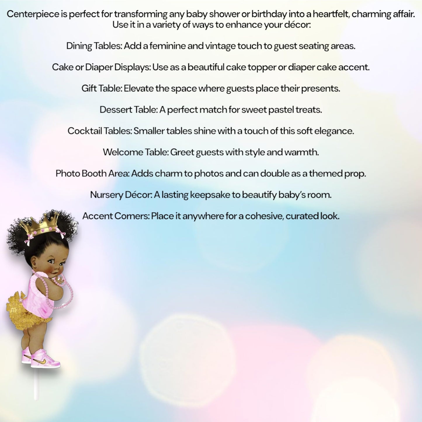 Pink Gold Princess Table Centerpieces Baby Shower Birthday African American Princess Party Decor