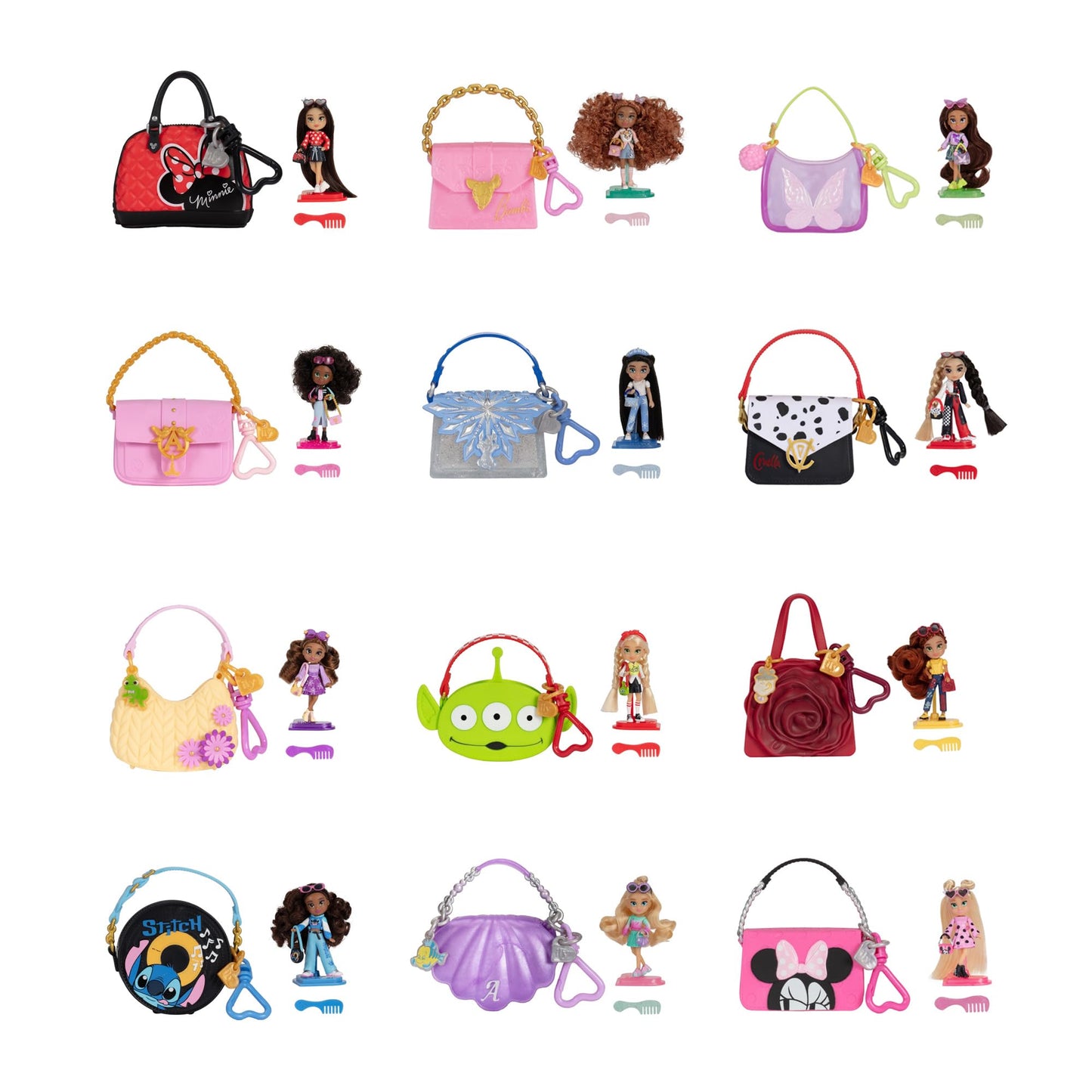 Disney ILY Mini Dolls Tote-ILY-Teenies Blind Pack Bundle (2 Dolls in Each), Inspired by Your Favorite Disney Characters or Stories with Matching Purse