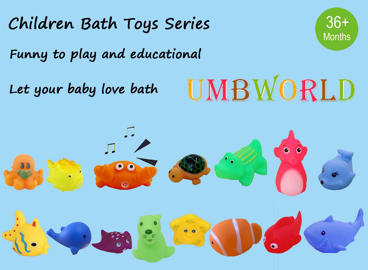 UMBWORLD Preschool Bath Toys Rubber Floating Baby Wash Shower Toy for Toddlers Kids Party Decoration15 Pcs (Sea Animal)