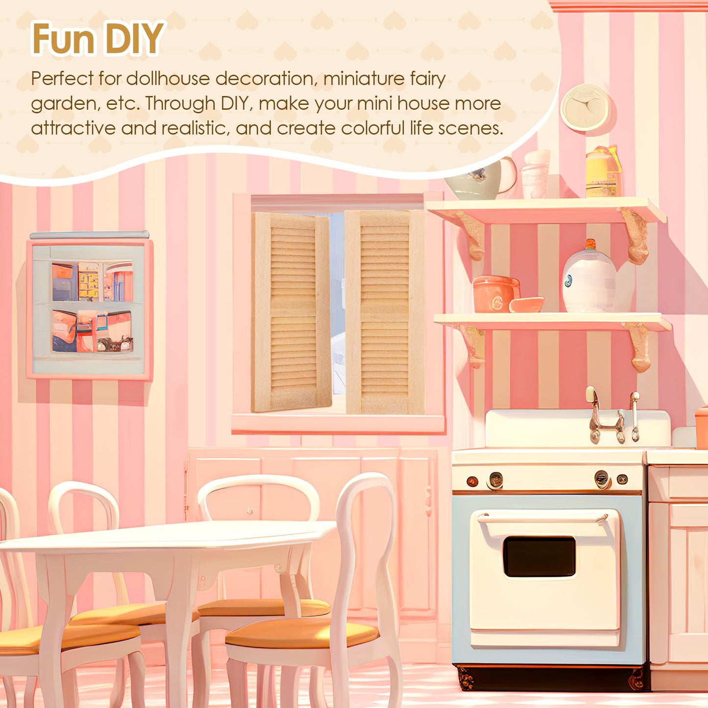 DYNWAVE Handmade 1/12 Dollhouse Furniture Wood Shutters Window, Pack of 4 Pairs, Miniatures Accessories Hands