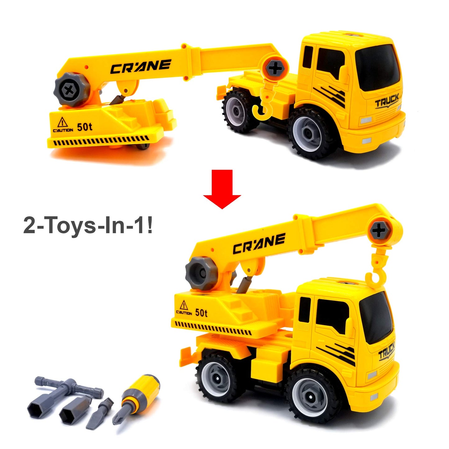 MUKIKIM Construct A Truck - Crane. Take it Apart & Put it Back Together + Friction Powered(2-Toys-in-1!) Awesome Award Winning Toy That Encourages