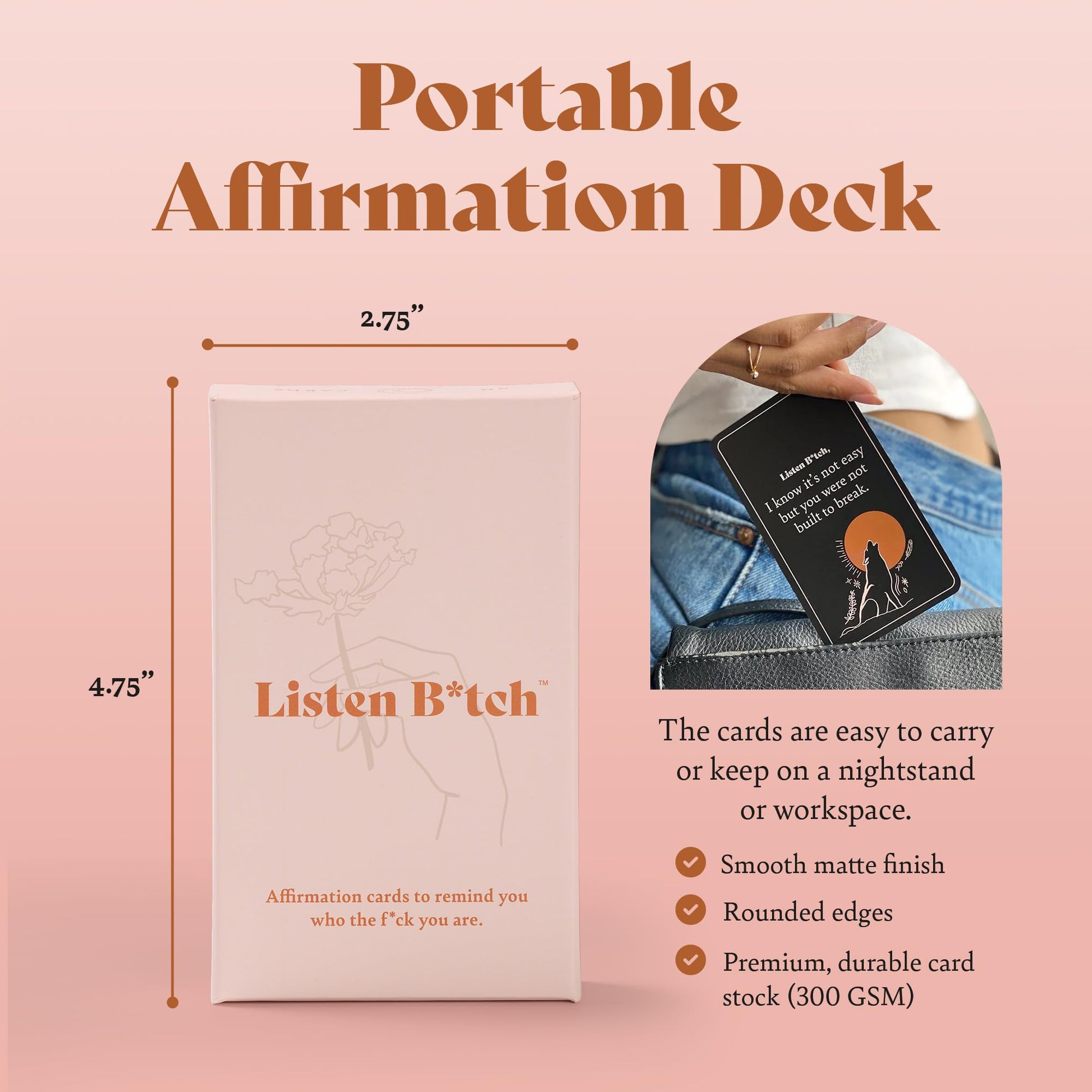 Listen B*tch Affirmation Cards | 50 Sassy Self Love & Encouragement Cards