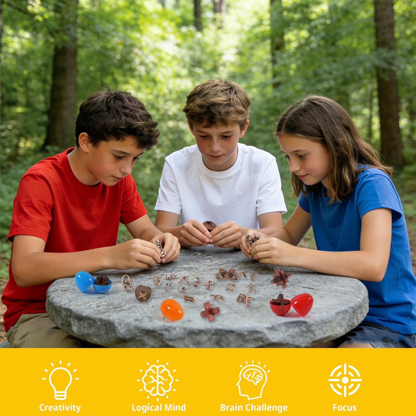 Brain Teaser Puzzles Set, Wooden & Metal 3D Unlock Interlock Game, Kongming Luban Lock Wire Disentanglement IQ Puzzle, Logic Challenge Educational