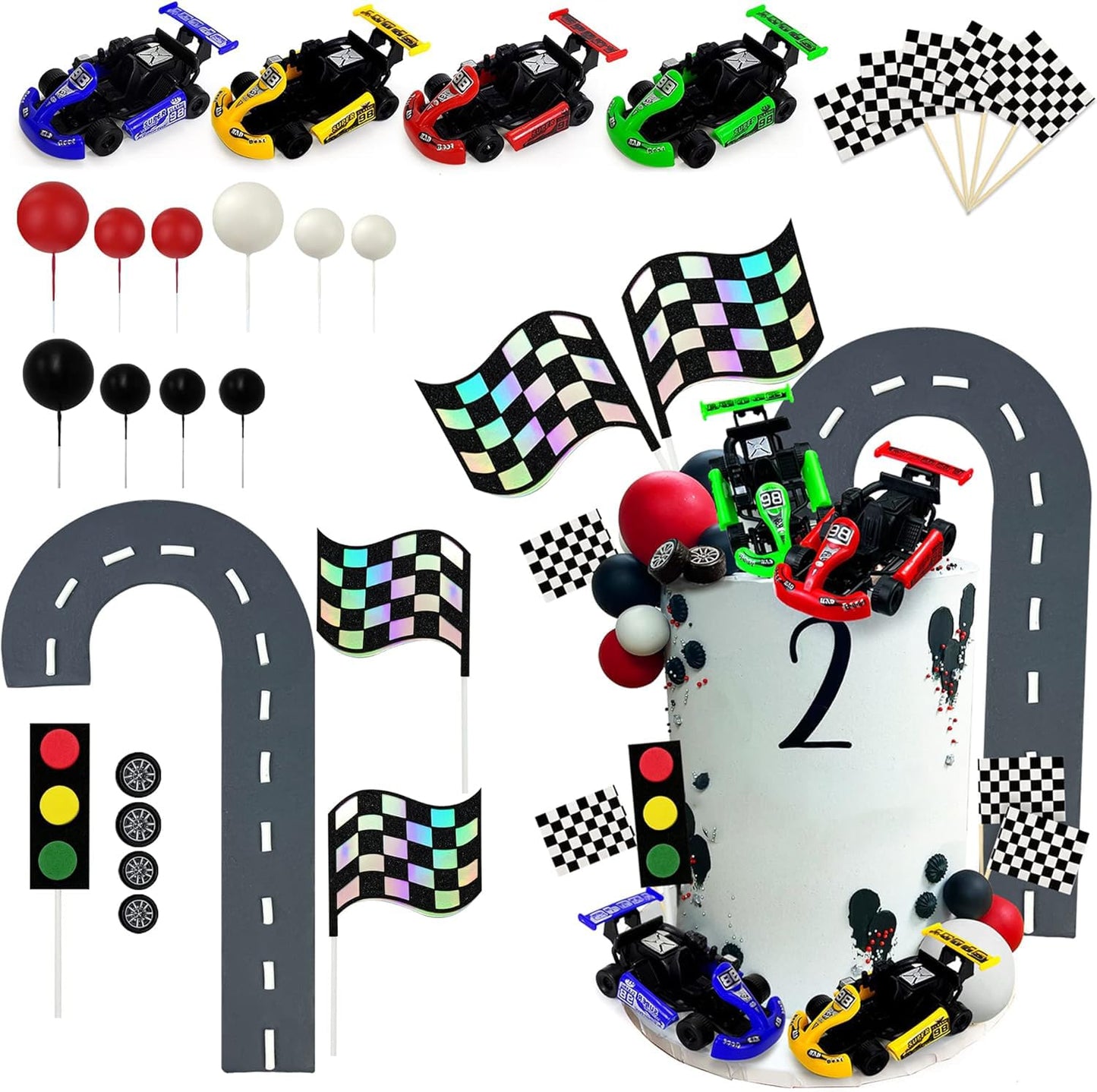 Racing Car Cake Decoration Car Cake Topper Racing Party Favors for Kids Birthday Supplies Baby Shower