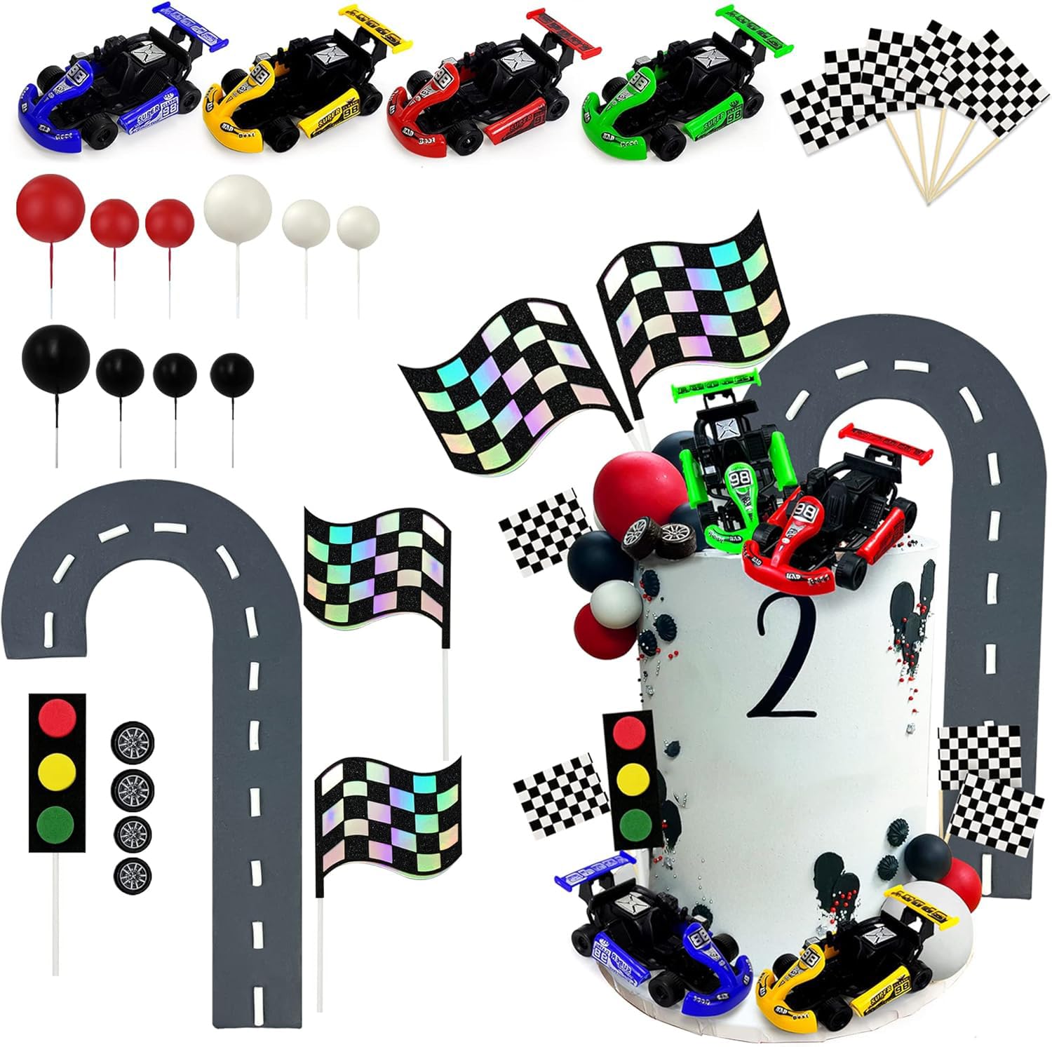 Racing Car Cake Decoration Car Cake Topper Racing Party Favors for Kids Birthday Supplies Baby Shower