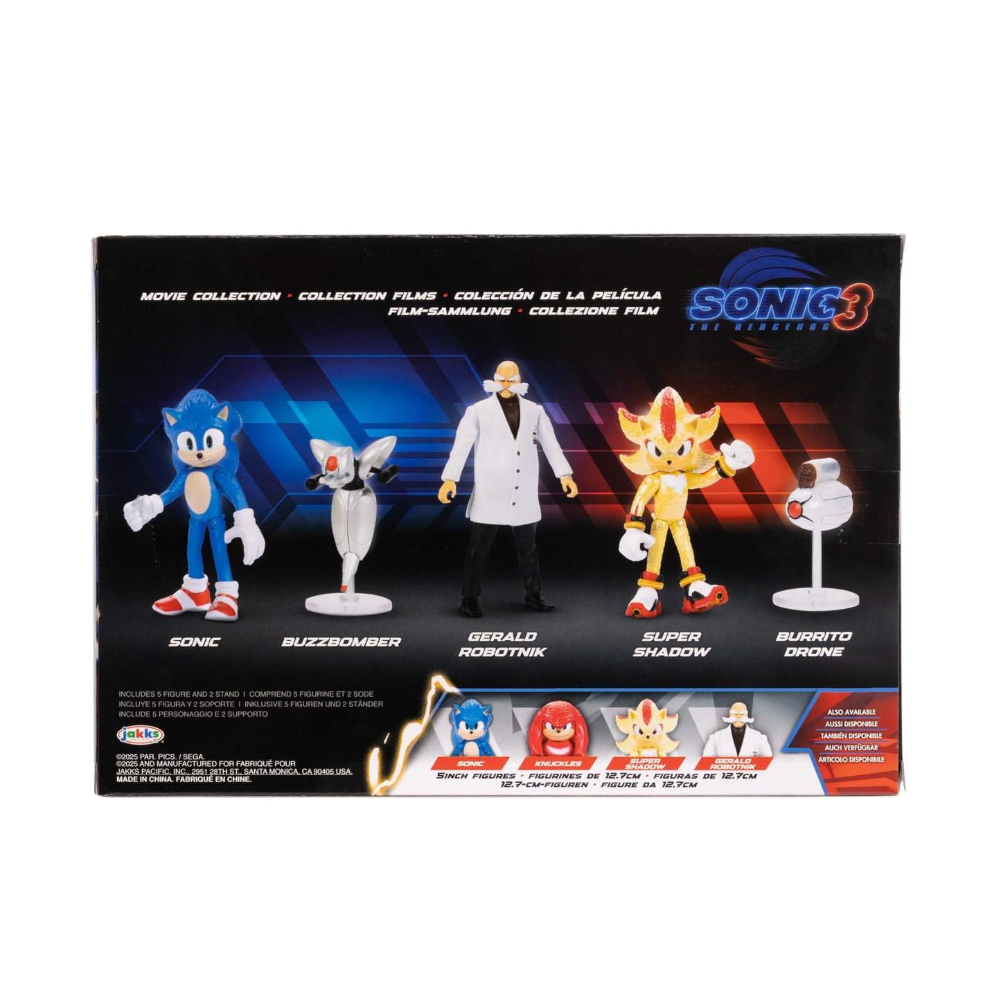Sonic 3 Movie Action Figures 2.5-Inch Movie Collector Toy Figure Multi-Pack, Wave #3 Includes Sonic, Gerald Robotnik, Super S, Buzzbomber & Burrito