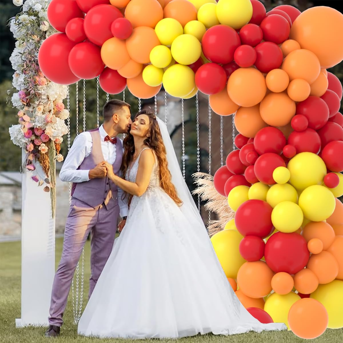 Red Yellow Orange Balloon Garland Arch Kit, 122PCS Orange Yellow Red Balloons for Fire Truck Theme Birthday Wedding Baby Bridal Shower Graduation