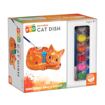MindWare Paint Your Own Cat Dish - Porcelain Painting Figures for Kids, Teens & Adults Ages 8 & Up - Includes 12 Paints and 2 Brushes