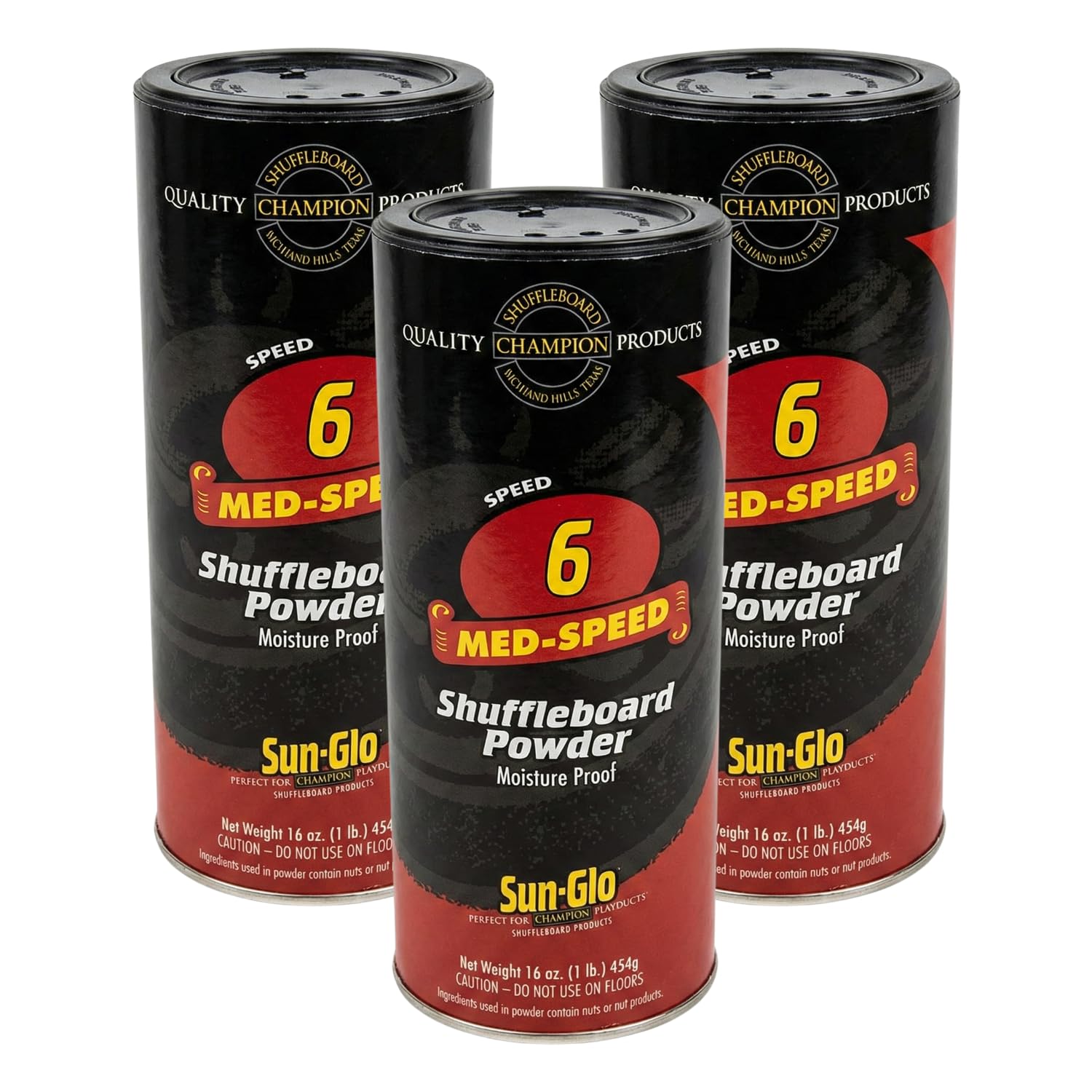 Sun-Glo Shuffleboard Powder Speed #6 (Medium Speed) - Slow Speed for Small Tables (9-12 Ft) & Beginners - 16 oz Shaker Can (3-Pack)