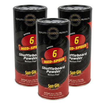 Sun-Glo Shuffleboard Powder Speed #6 (Medium Speed) - Slow Speed for Small Tables (9-12 Ft) & Beginners - 16 oz Shaker Can (3-Pack)