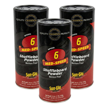 Sun-Glo Shuffleboard Powder Speed #6 (Medium Speed) - Slow Speed for Small Tables (9-12 Ft) & Beginners - 16 oz Shaker Can (3-Pack)