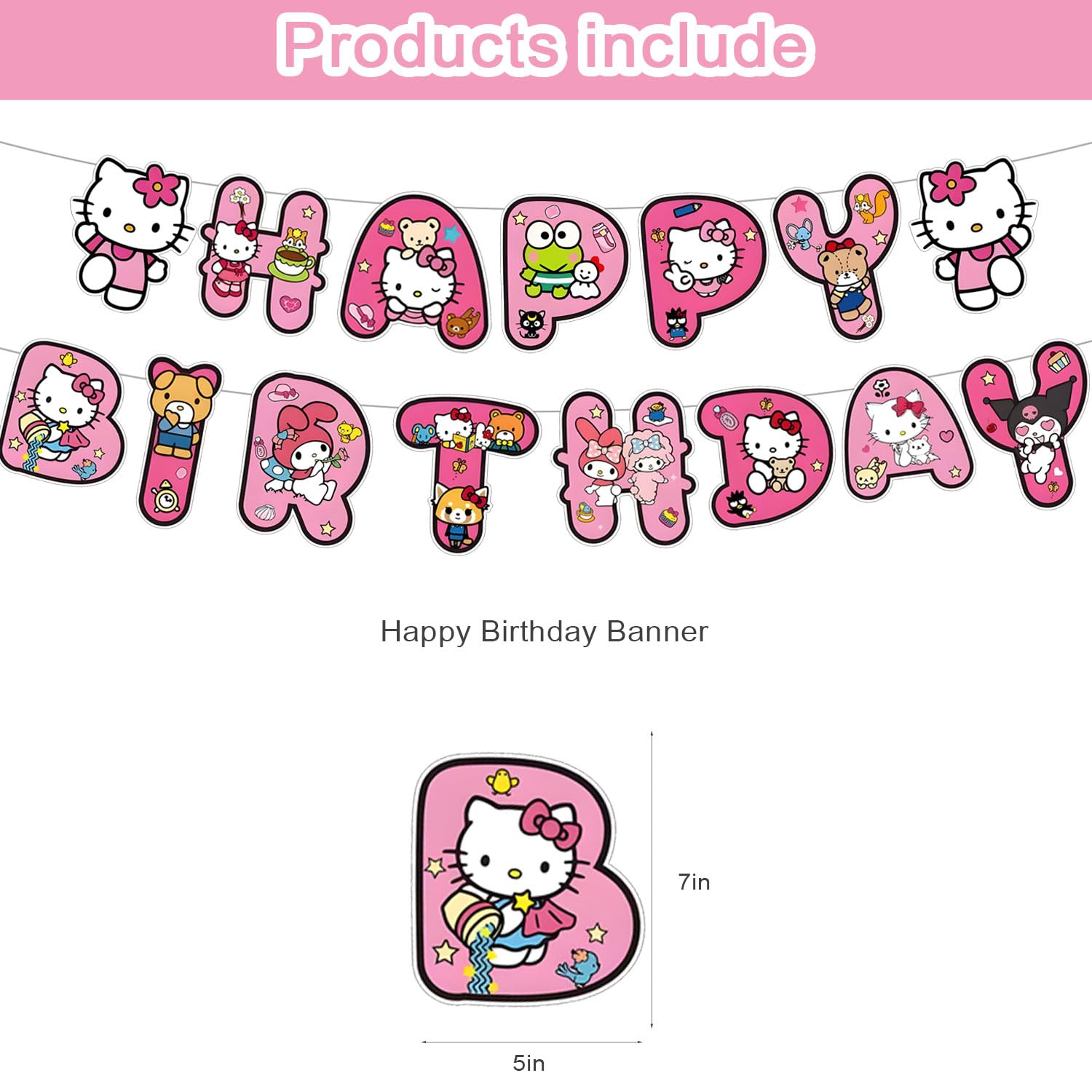 Hello Cat Birthday Party Decorations,Kitty Party Supply Set for Kids with Happy Birthday Banner, Swirls,Centerpieces,24 Balloons for Kitty Cat Party