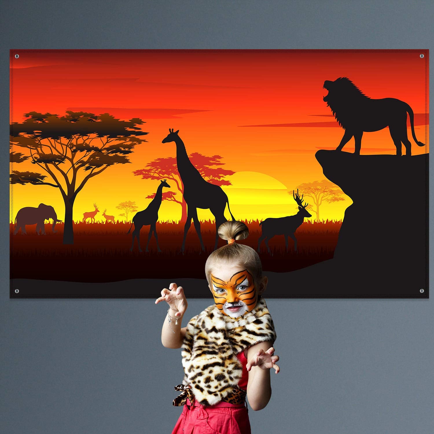 Blulu African Safari Theme Party Decorations, 72.8 x 43.3 Inch African Safari Backdrop Banner Theme Supplies, Tropical Forest Jungle Scenic Background