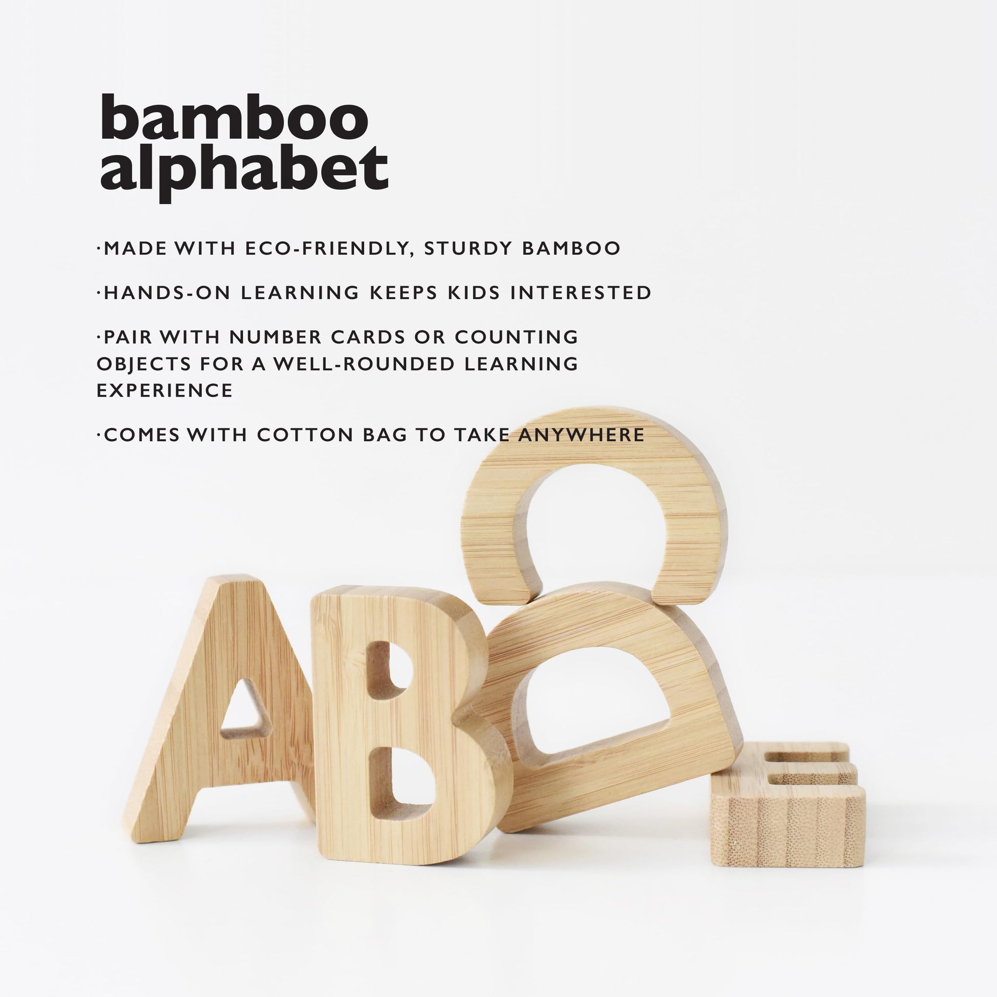 Wee Gallery Bamboo Alphabet, Natural Wood Blocks, Sensory Learning Toy, Wooden Alphabet Toys, 26 Large Letters for Toddler, Preschool Age Kids, Boy or