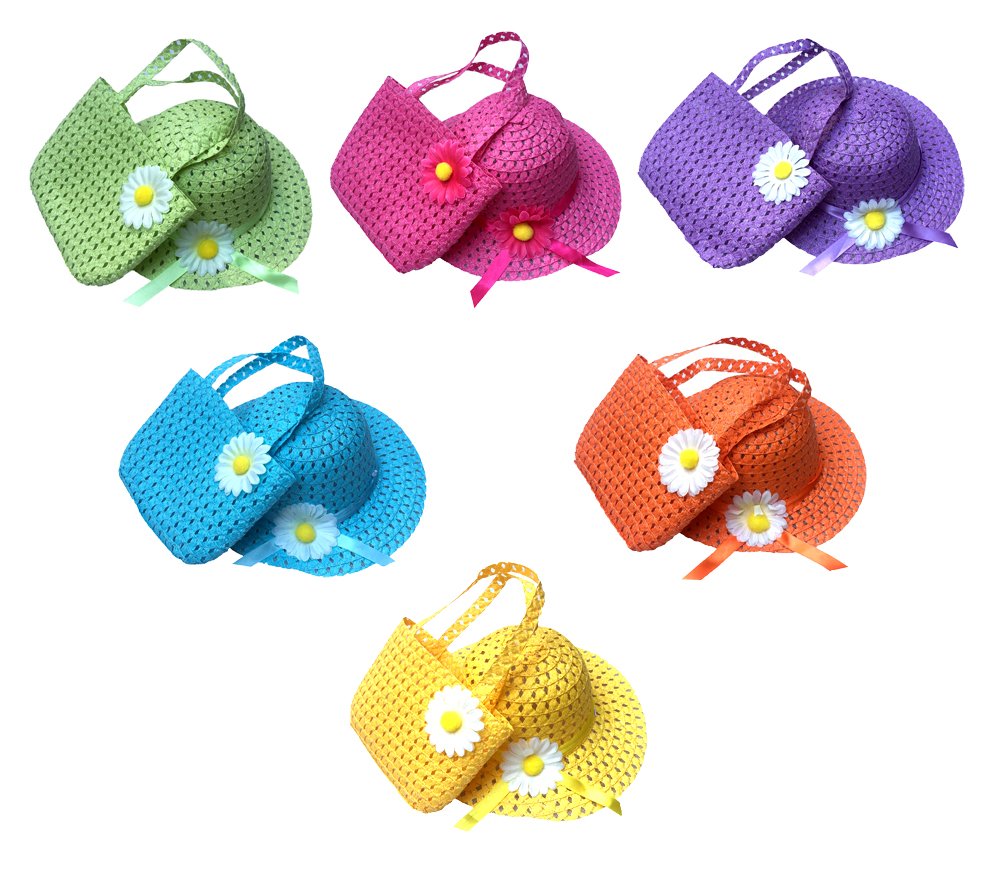 Girls Tea Party Hats and Purse for Kids Child Babe Little Playtime Birthdays Easter Party Supplies Accessories, Includes 6 Purses and 6 Daisy Flower