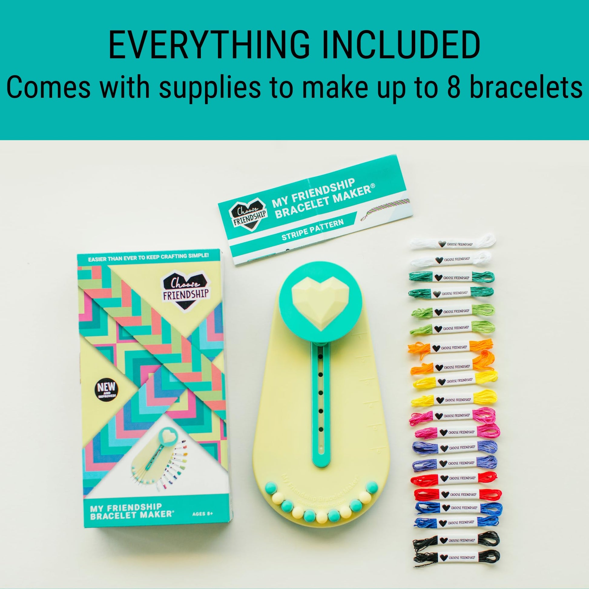 Choose Friendship Bracelet Making Kit - DIY Craft Loom for Kids Ages 8+, New & Improved Design, Includes 20 Threads, Makes 8 Bracelets, Yellow “Taffy”