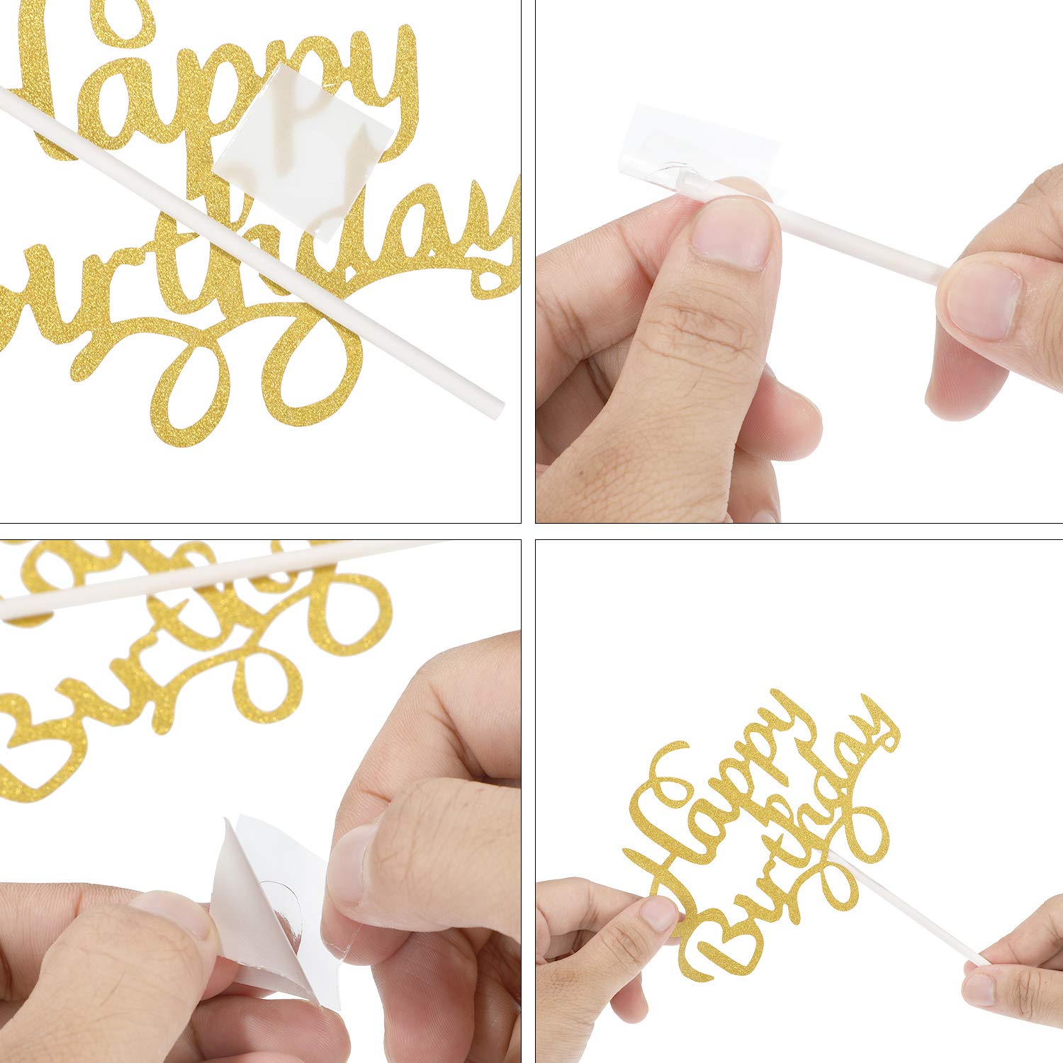 Boao 40 Pieces Happy Birthday Cake Toppers 5.3 x 3.94 in Glitter Birthday Cupcake Topper Cake Party Supplies Decorations, 8 Colors
