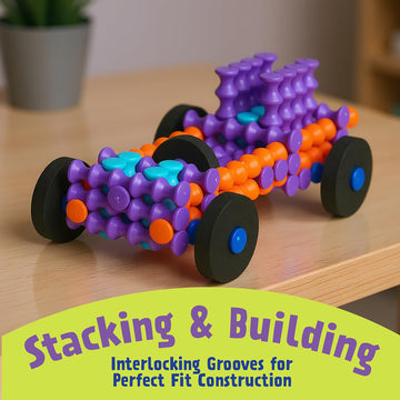 POPULAR PLAYTHINGS Playstix, Building Sticks Kit for Kids, Construction Stem Building Toy Gift for Boys & Girls - 130 Piece