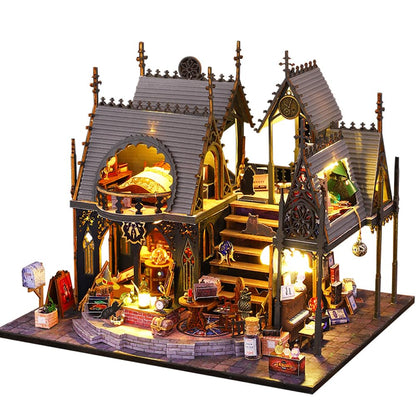 Yuzhen DIY Miniature Dollhouse with Furniture and LED Lights, Wooden Dollhouse Includes Dustcover and Music Movement