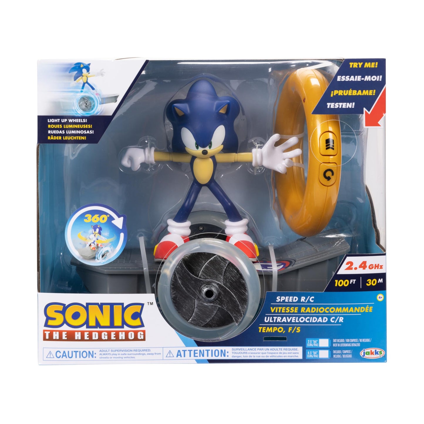 Sonic The Hedgehog Speed RC Skateboard Vehicle with Gold Ring Controller - Light Up Wheels & 360 Spins, Turbo Mode for Extra Boost, 2.4GHz, 100FT