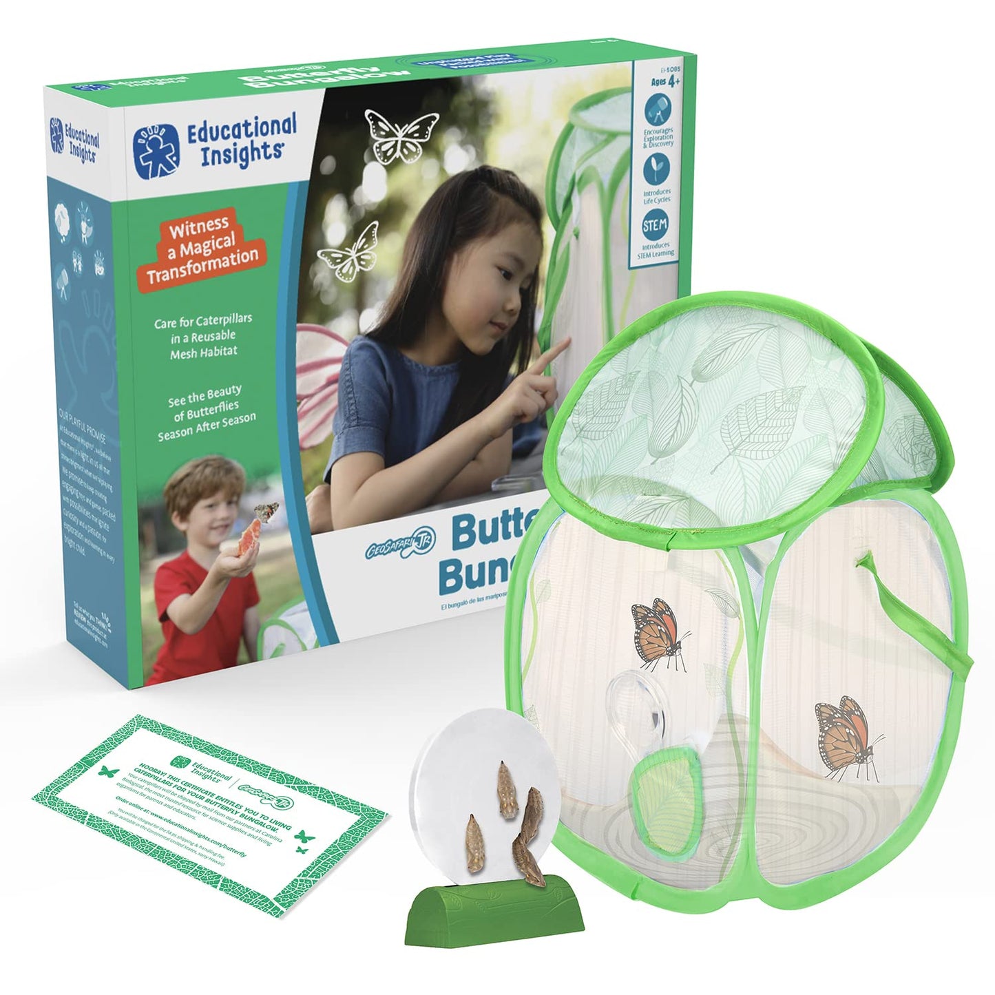 Educational Insights GeoSafari Jr. Butterfly Bungalow, Science Kit with Live Caterpillars, Home & Classroom Insect Habitat, Raise & Release Your Own