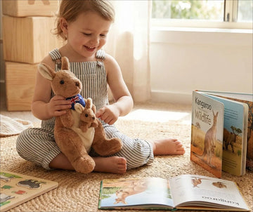 BOHS Plush Kangaroo with Australia Scarf and Removable Joey - Cuddly Soft Stuffed Mom and Baby Animals Toy- 11 Inches