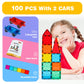 Gemmicc 100 PCS Magnetic Tiles with 2 Cars, STEM Approved Educational Magnet BuildingToys, Magnet Puzzles Stacking Blocks for Boys Girls