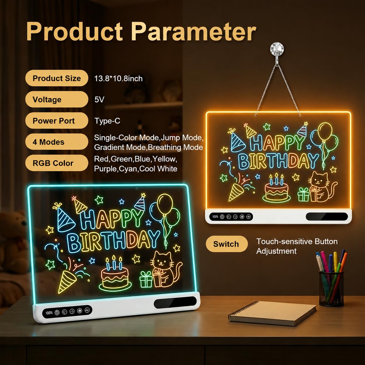 LED Light Up Drawing Board for Kids 5-12, 16''LED Note Board with Colors & Dimmable Glow, Scratch-Resistant Acrylic Magic Writing Board,Creative