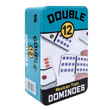 Front Porch Classics, Mexican Train, Double 12, Colored Dot Dominoes Set On-The-Go Travel Storage Tin, 2 to 8 Players, for All Ages
