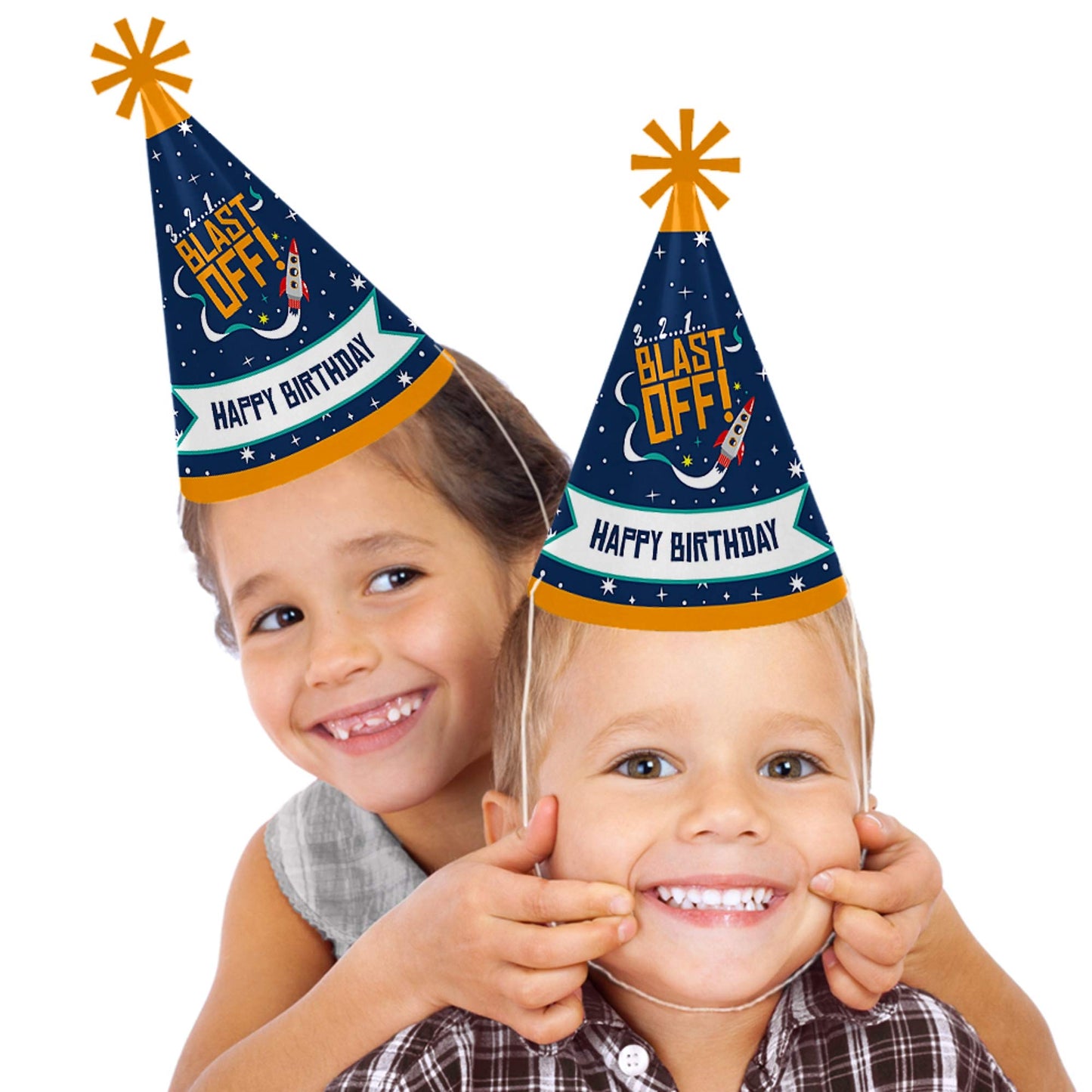 Big Dot of Happiness Blast Off to Outer Space - Cone Happy Birthday Party Hats for Kids and Adults - Set of 8 (Standard Size)