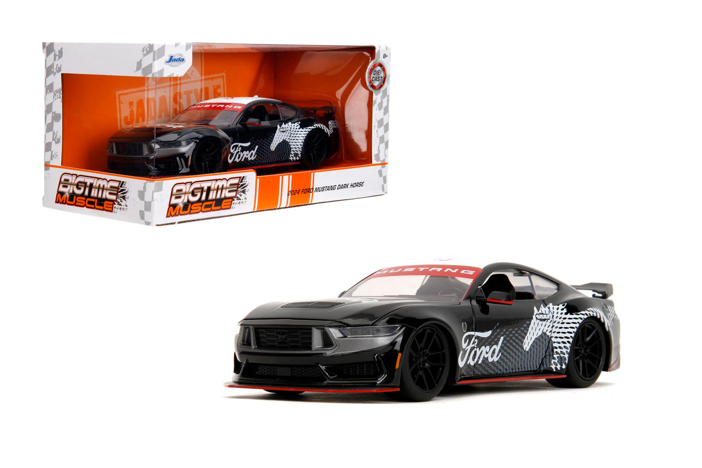 Jada Toys Bigtime Muscle 1:24 2024 Ford Mustang Dark Horse Die-cast Car - Opening Doors, Hood, Trunk, Rubber Tires(Glossy Black)