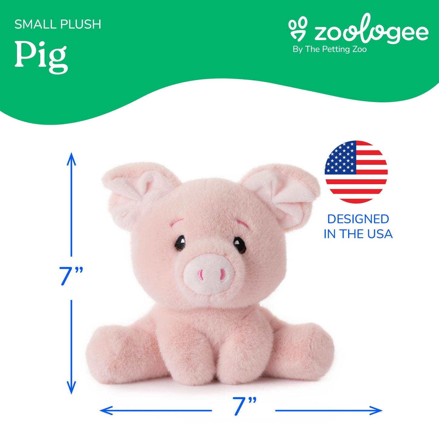 The Petting Zoo Pig Stuffed Animal Plushie, Gifts for Kids, Snugletz Zoologee Plush Toy, 7 in