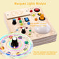 Toddler Busy Board ,Montessori Toy with Tap Light ,6.9"x5.9" Wooden Busy Board with LED Traffic Light for Kids , Travel Sensory Toys for 1+ Year Old