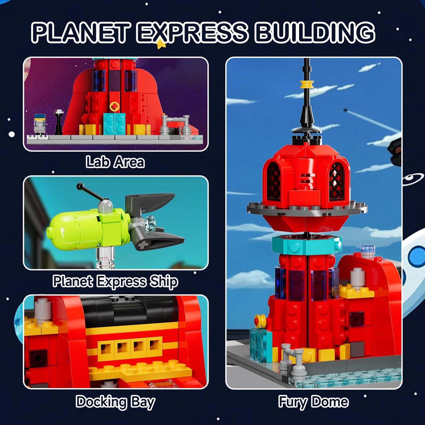 Future Planet Express Headquarter Building Set, Comedy Animation Spaceship Toy, A Collectible Gift for Anime Fans, Suitable for 14+ Adults Boys Girls