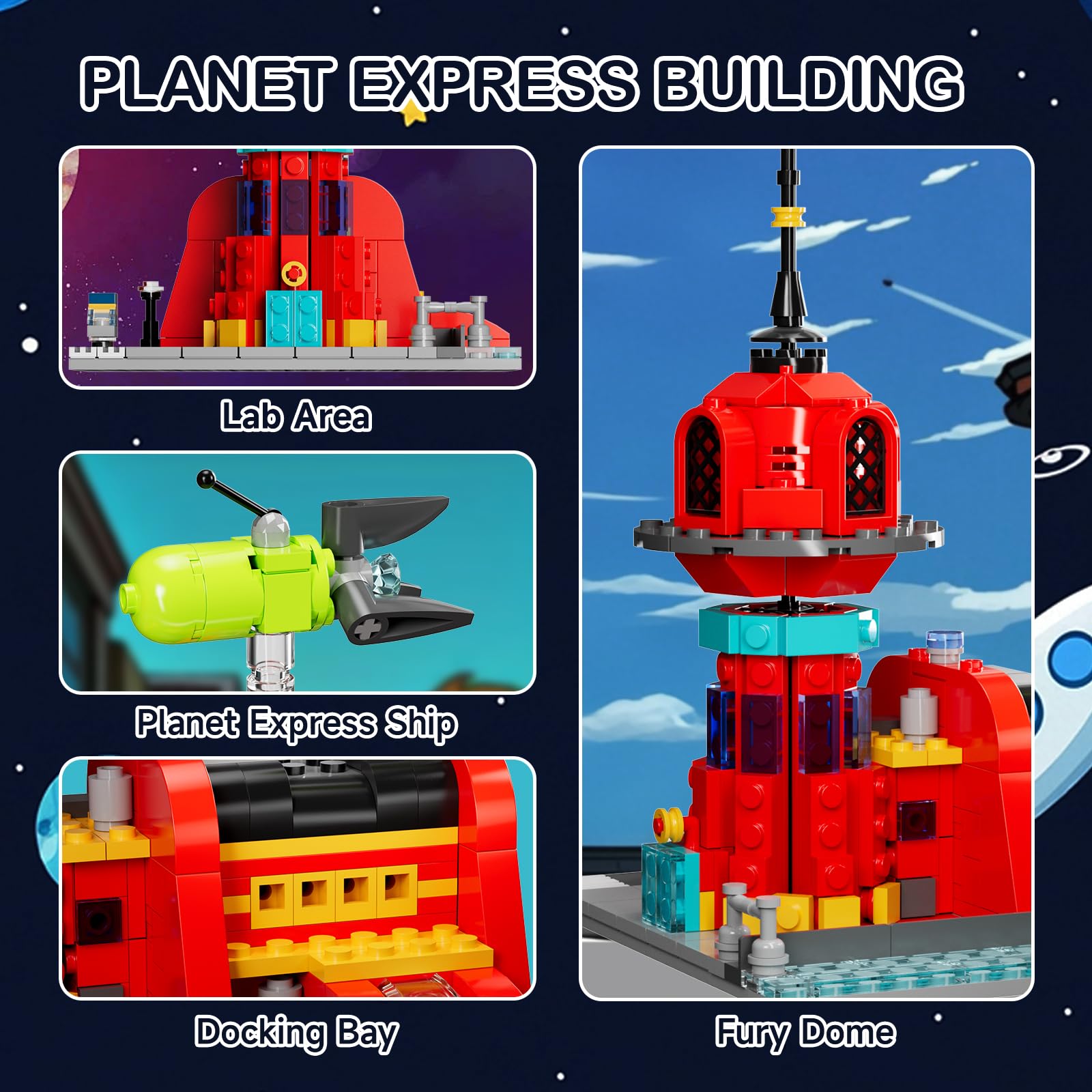 Future Planet Express Headquarter Building Set, Comedy Animation Spaceship Toy, A Collectible Gift for Anime Fans, Suitable for 14+ Adults Boys Girls