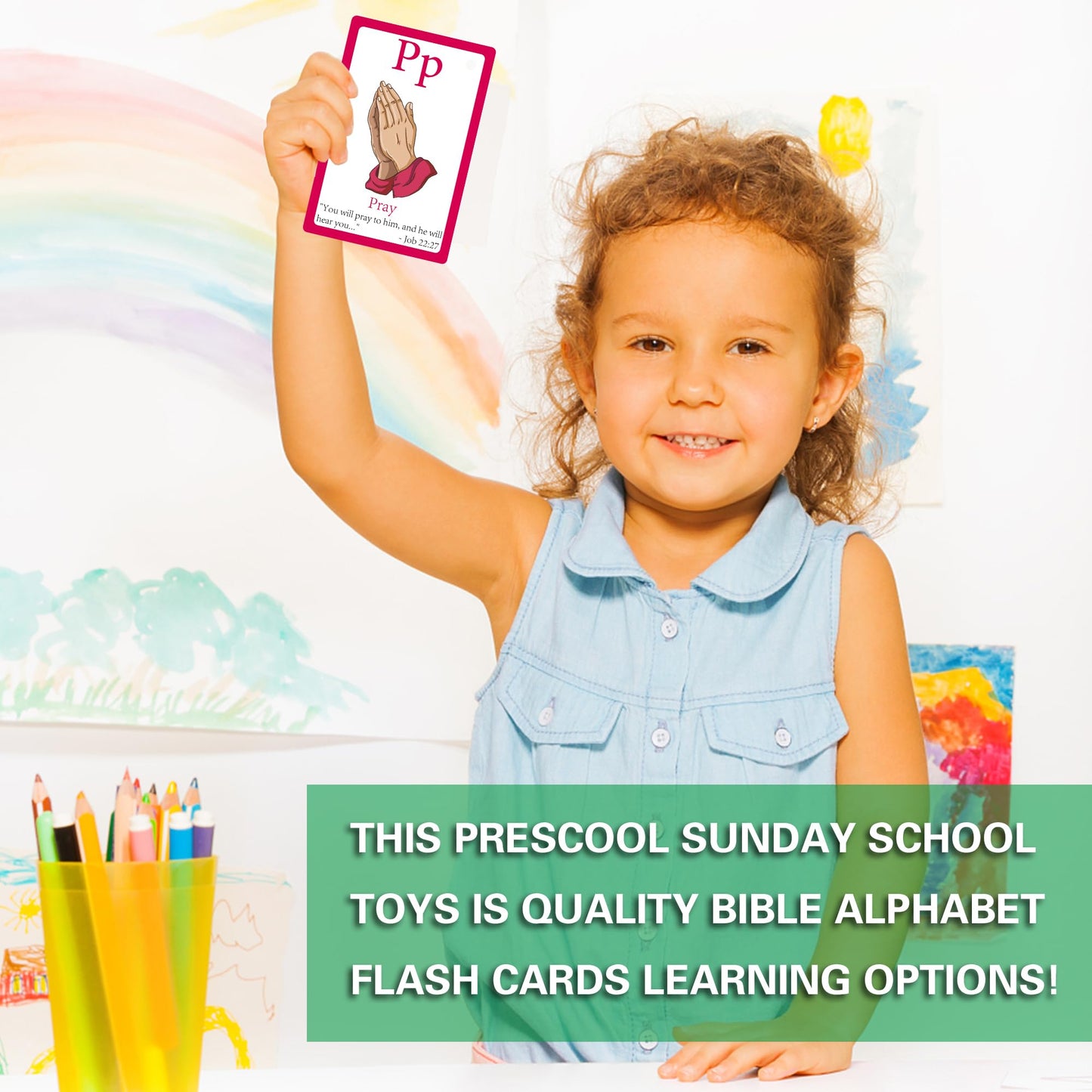 YIYDONG 26 Bible Alphabet Flash Cards for Toddlers, Christian FlashCards for Kindergarten, Preschool, Homeschool, Toddler Bible 2-4 Years