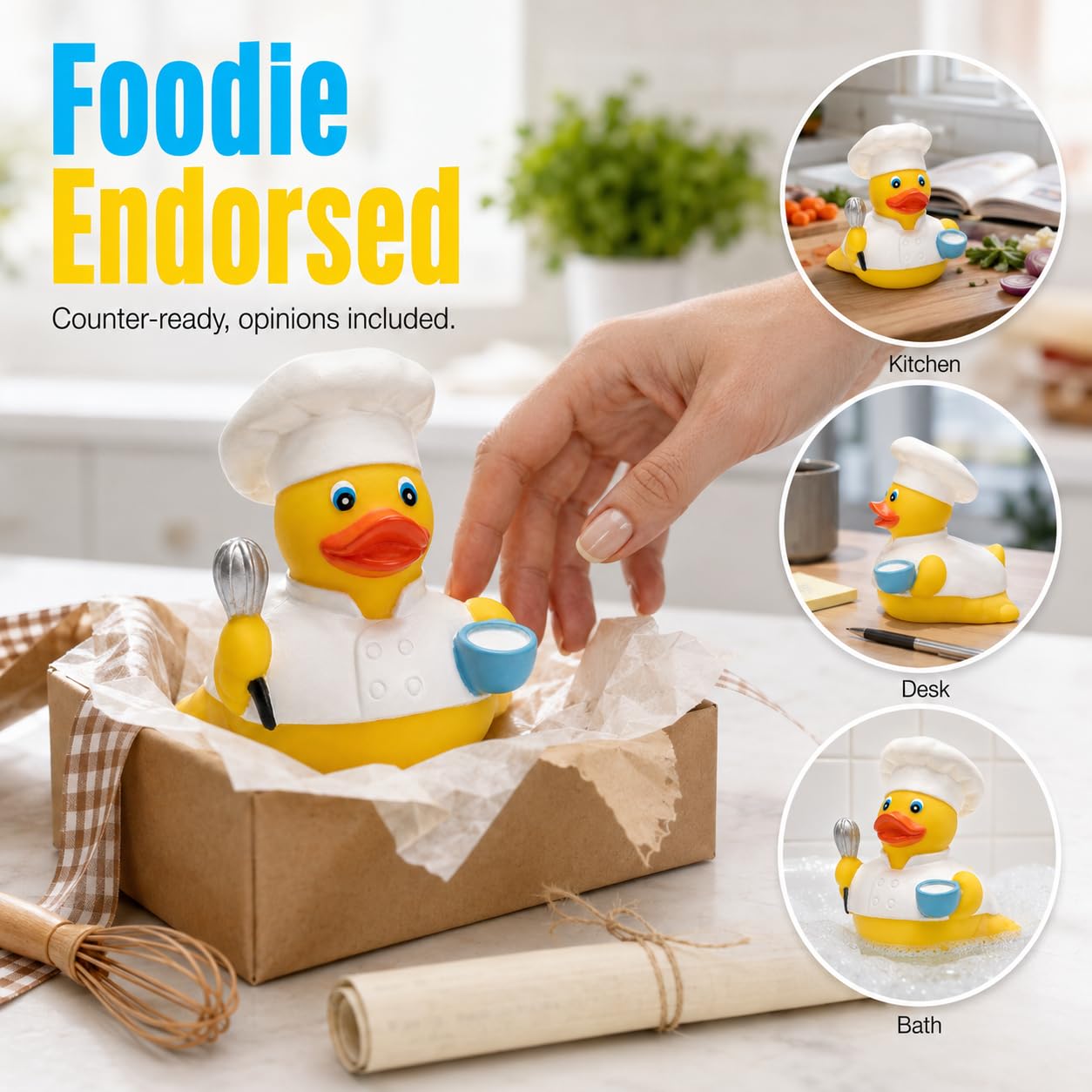 3 Inch DUCKY CITY Chef Rubber Duck [Sealed, Floats Upright] for Jeep Ducks | Baker Cook Bath Toy for Kids and Toddlers, Baby Safe Funny Duck Gift