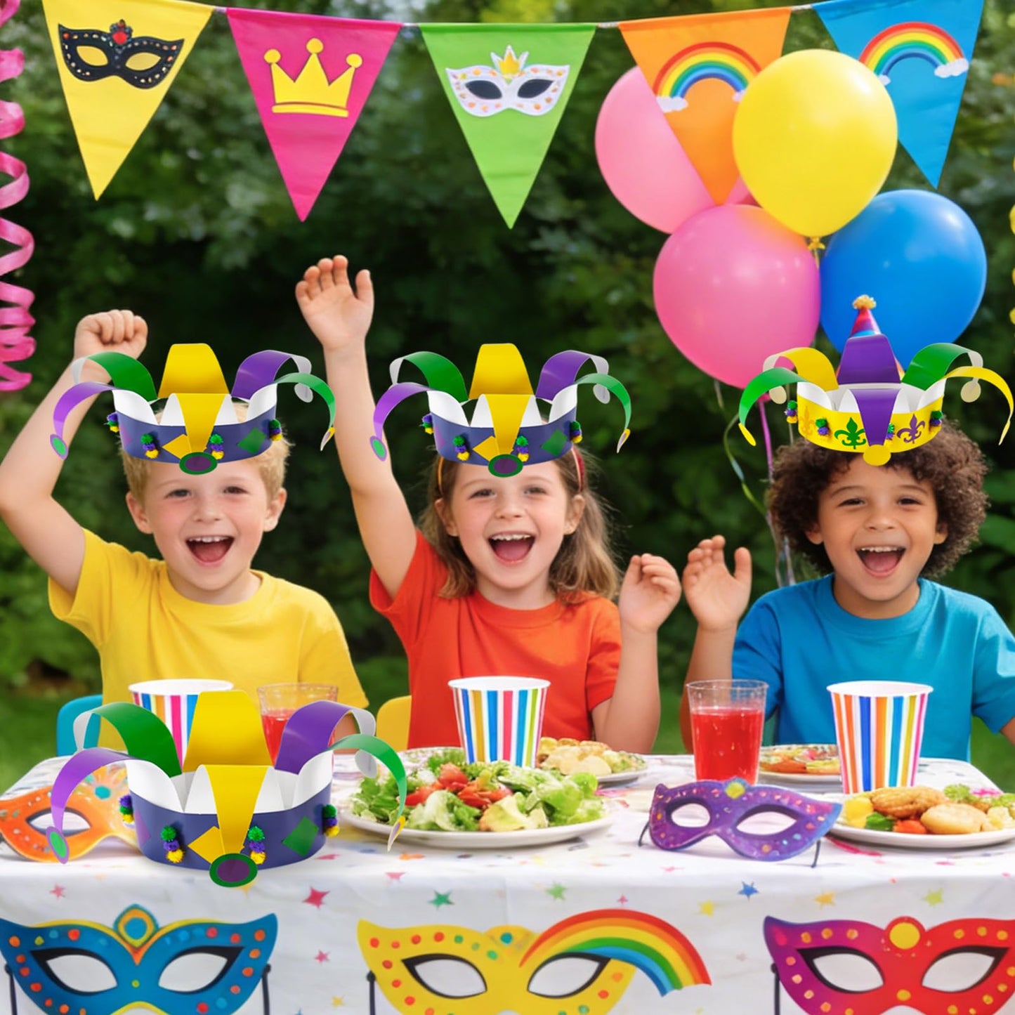 24pcs Carnival Masquerade Crown Craft Kits Carnival Paper DIY Hat Make Your Own Comedy Tragedy Face Crown Party Accessory for Masquerade Parties