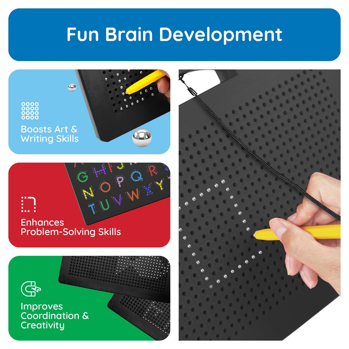 PicassoTiles 4-in-1 Magnetic Drawing Board for Kids 3+, 12x10 Inch Tablet Pad, Numbers, ABC Upper & Lower Case, Freestyle STEM Learning Toy, Travel
