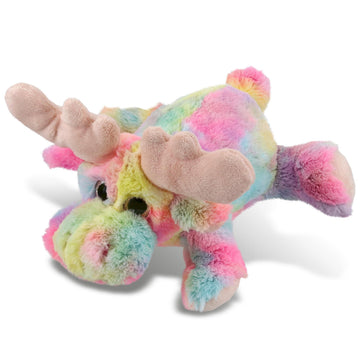DolliBu Rainbow Lying Moose Stuffed Animal - Soft Huggable Moose Stuffed Toy, Adorable Playtime Wildlife Plush Toy, Cute Cuddle Gifts for Kids