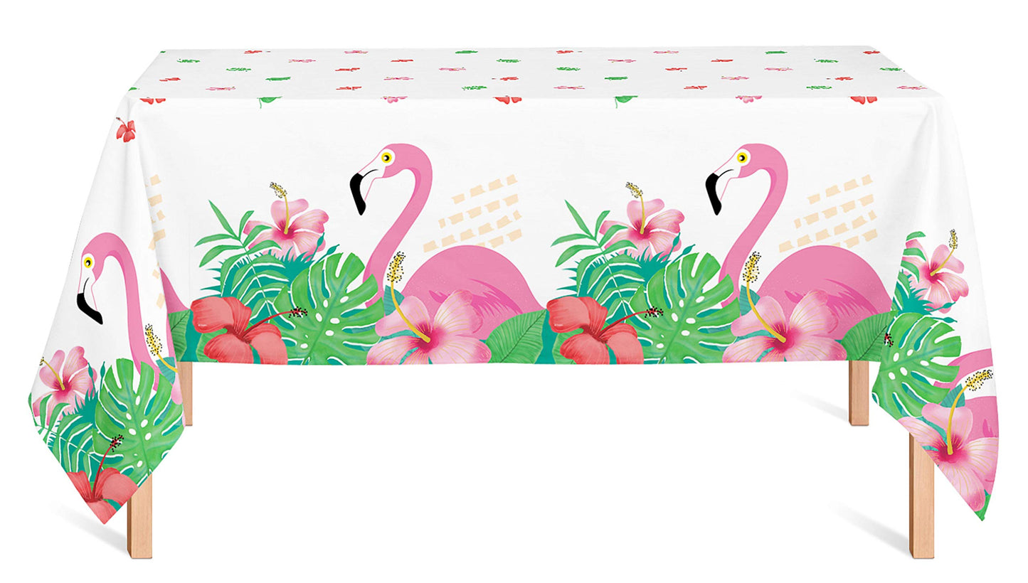 Oojami Flamingo Tablecloths 4 Pack - Tropical Birthday Party Decorations, Hawaiian Luau Plastic Table Covers, Disposable & Waterproof, 54 x 108 Inch